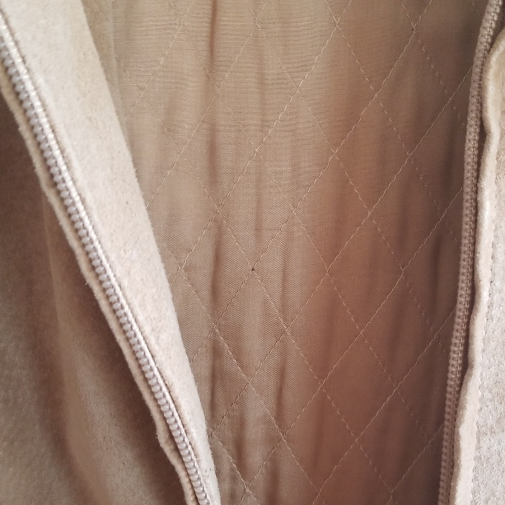 Tan Suede Leather quilted Vest faux fur collar - Picture 4 of 8
